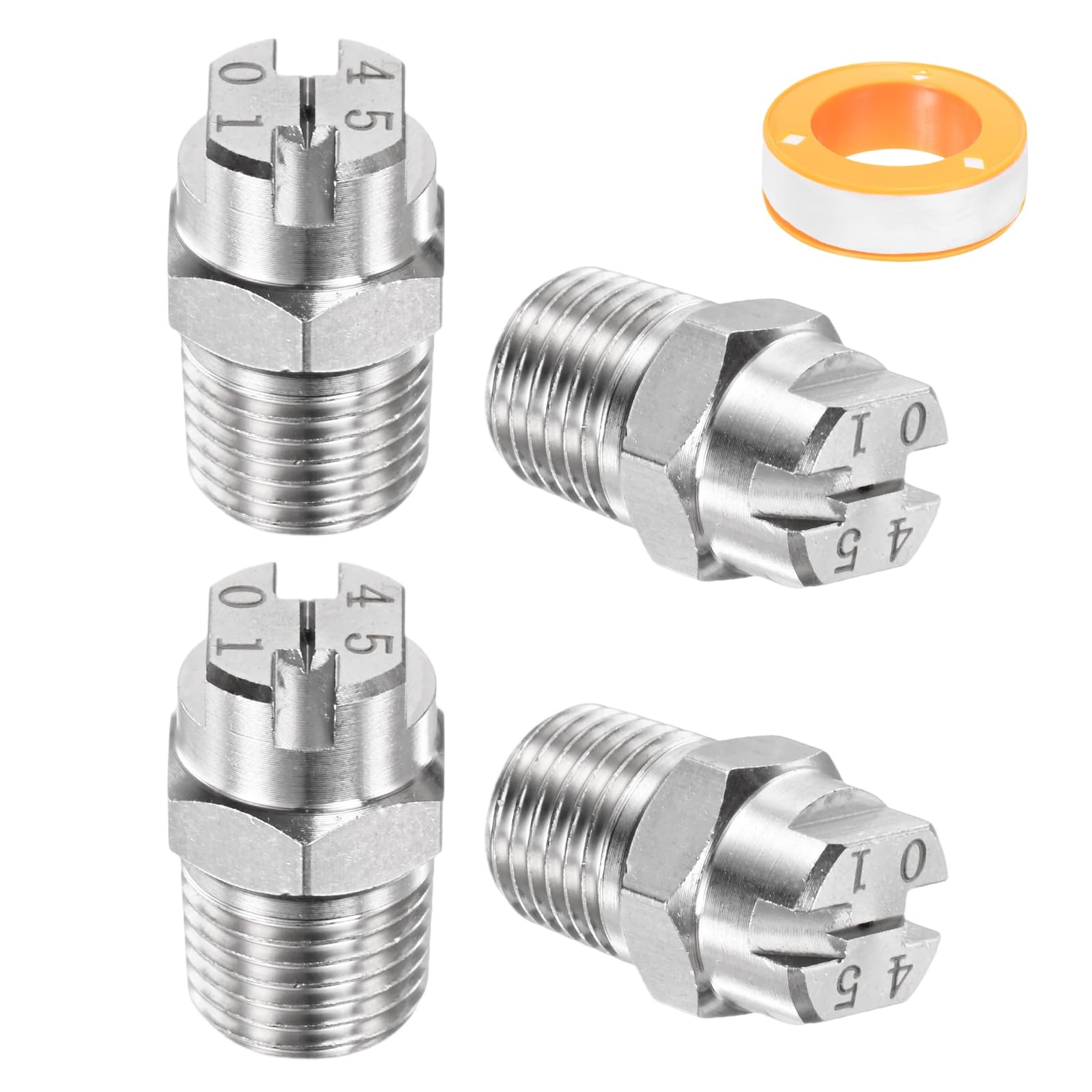 TIXIPEM 1/4" BSP Male 45 Degree Flat Fan Spray Tip [5PCS] - Pressure Washer Nozzles Cleaner Nozzle with Sealing Tape Used for Water Guns - [Stainless Steel-0.66MM Orifice] — image 1