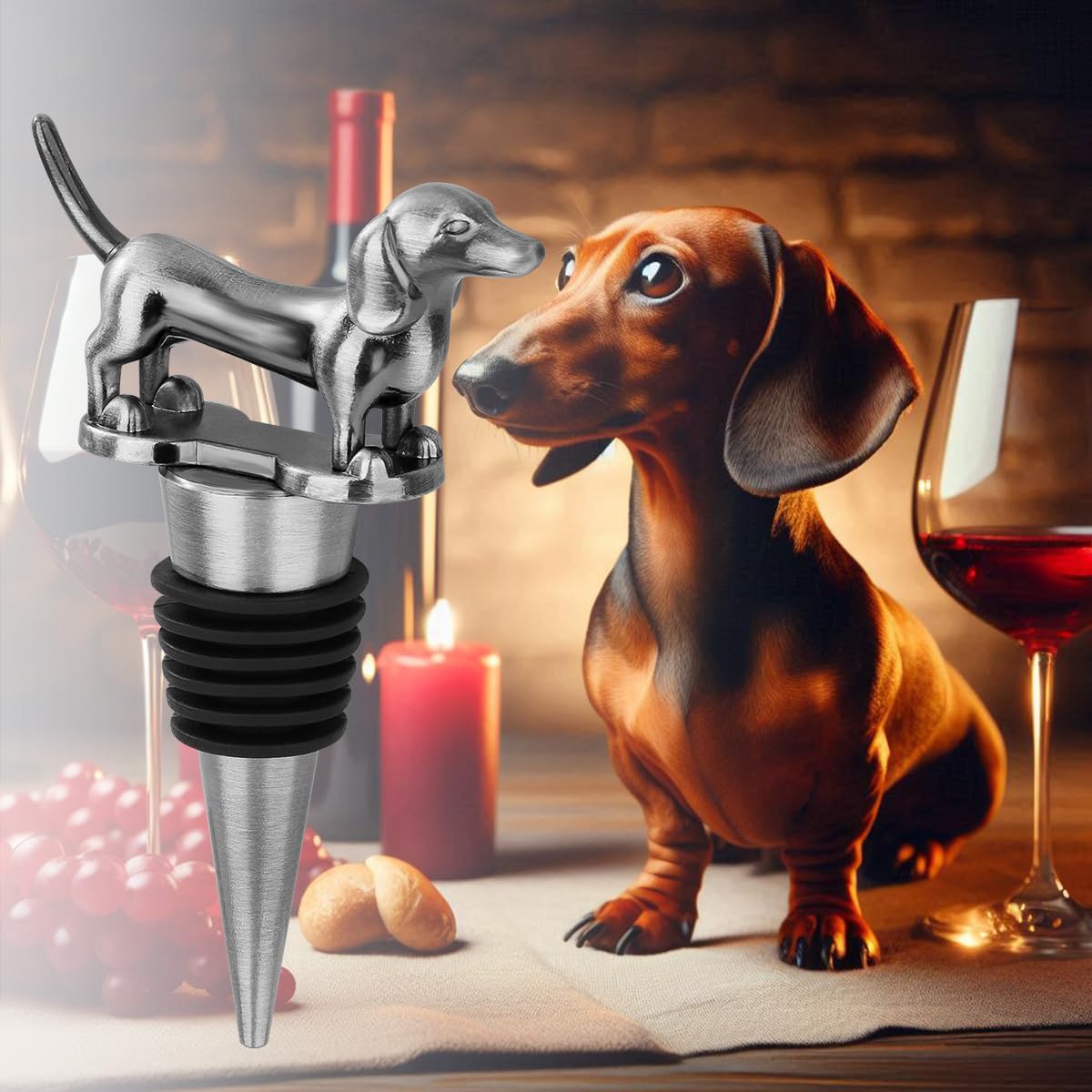 Dachshund - Tapón de botella de vino para vino champán, regalos de perro salchicha, regalos de vino para hombres, papá, mujeres, amantes de los perros de salchicha, regalos de cumpleaños 2