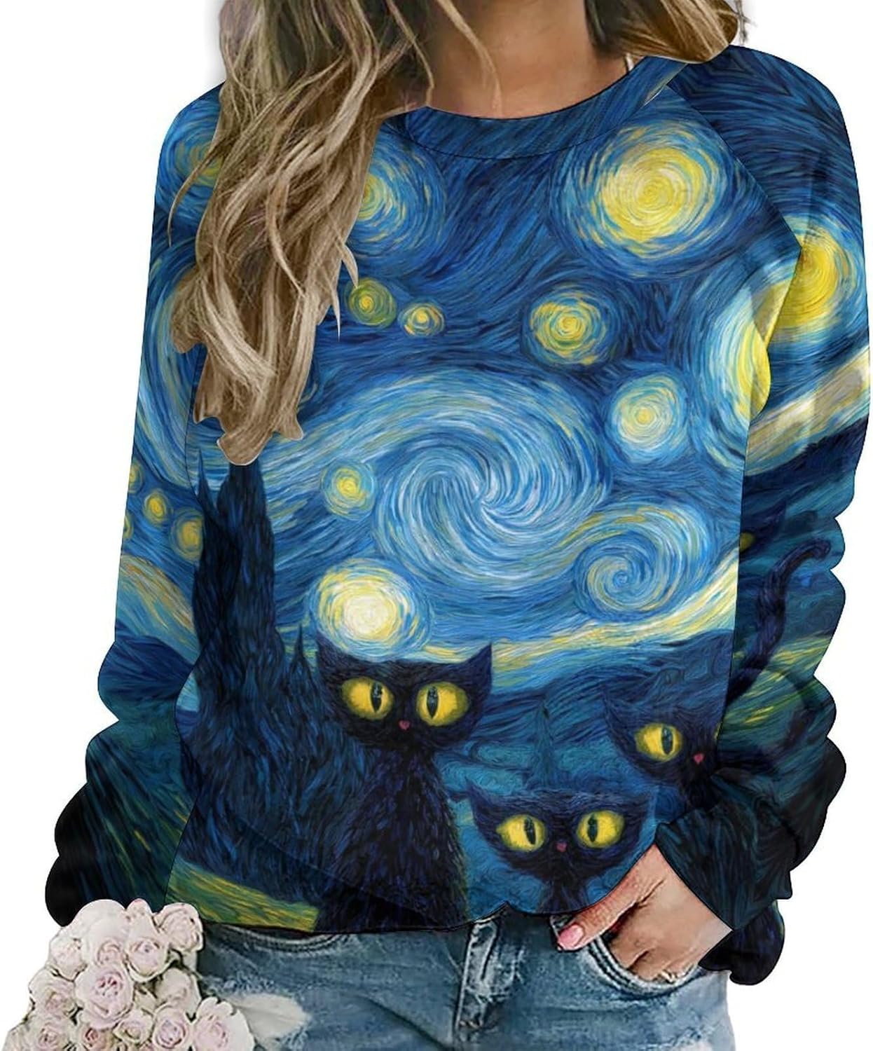 Sweatshirts for Women Starry Night Long Sleeve Casual Pullover
