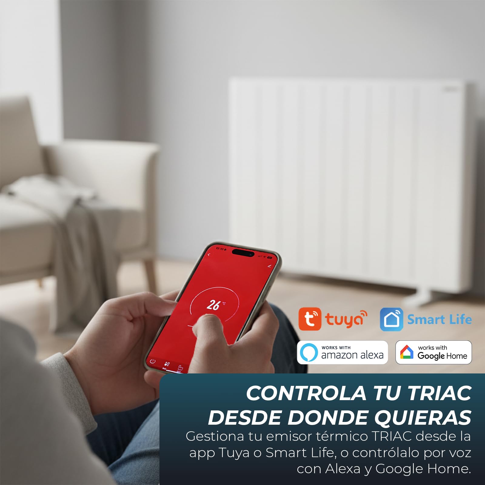 YOEVU | Radiador eléctrico bajo consumo | 2000W | 3 modos | Tecnología TRIAC, Compatible con Alexa, control WiFi y app, pantalla digital, temporizador, montaje suelo o pared, blanco