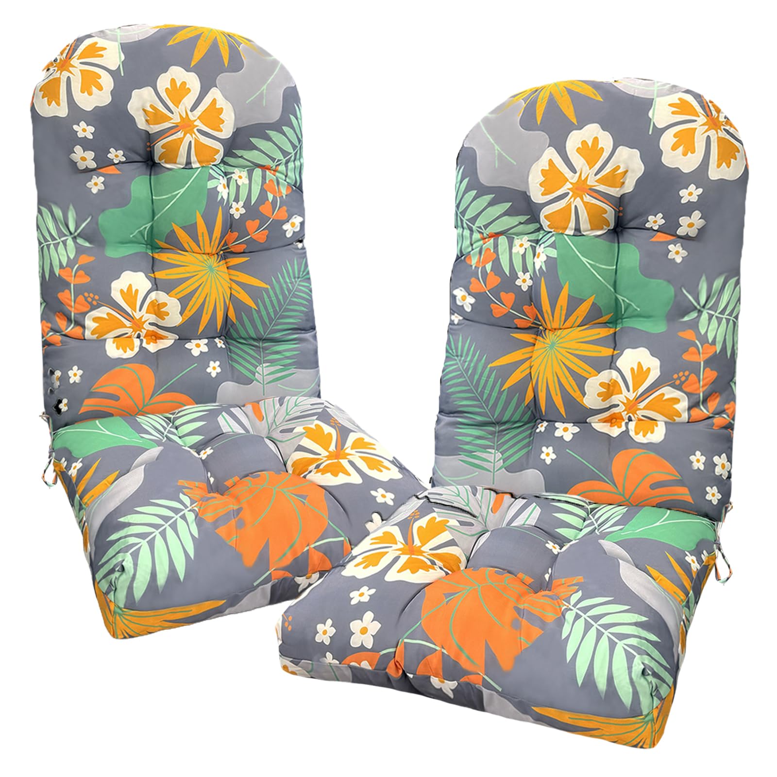 Eoieov Floral Outdoor Adirondack Chair Cushion Set of 2 Waterproof Rocking Chair Pads 47.24 * 19.69 * 4", High Back Patio Cushions of Upper and Lower with Ties Elastic Band,Flower — image 1