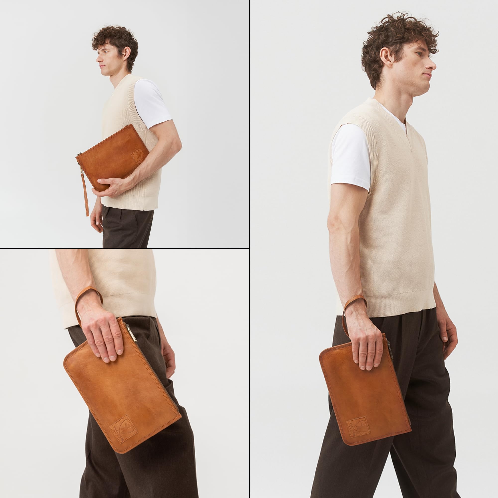 Berliner Bags Vintage Dokumentenmappe Theo XL, Schreibmappe, Reisepass Organizer und Aktenmappe aus Leder, für Herren und Damen - Braun
