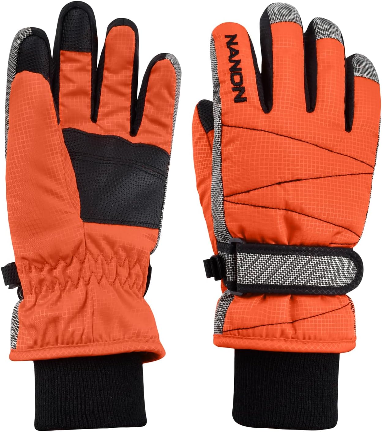 Ski Gloves Kids Cold Weather Winter Warm Gloves Windproof Thermal Fleece Outdoor Snowboard Snow Gloves Mittens for Boys Girls Children (Orange, M (8-10 Years Old))