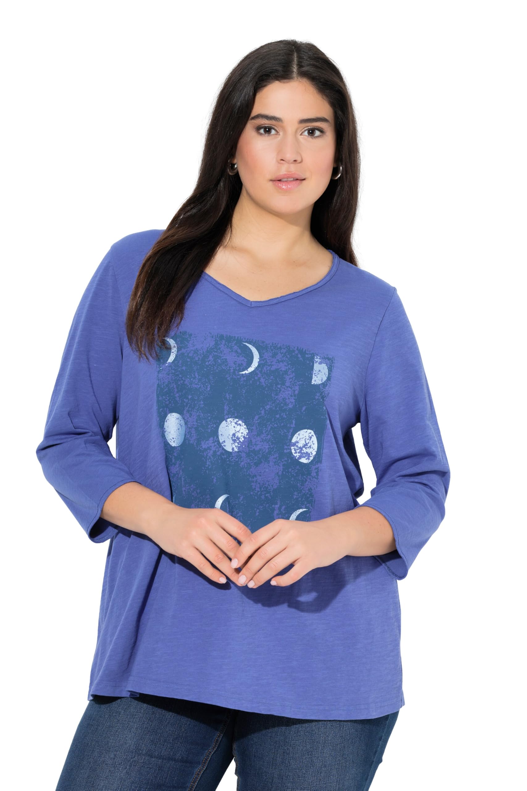 Ulla Popken Damen große Größen Übergrößen Plus Size Shirt, Metallic-Motiv, A-Linie, V-Ausschnitt, 3/4-Arm 842897