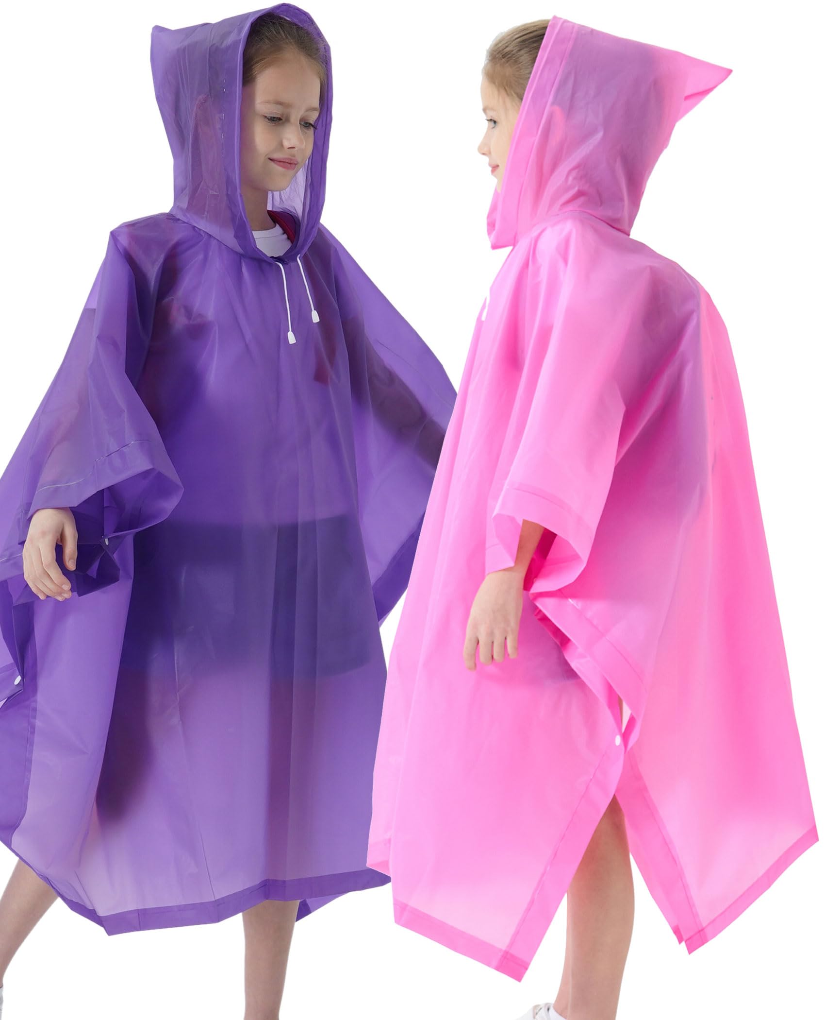 HOOMBOOMRain Poncho for Kids(2 Pack) Waterproof Reusable EVA Raincoat One Size Rain Jackets for Children,Boys and Girls