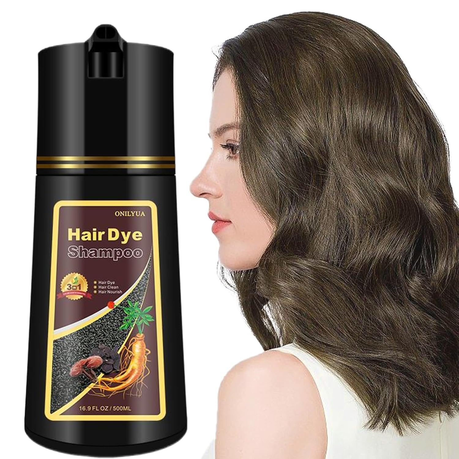 Fvquhvo Instant 3 in 1 Hair Dye Shampoo for Men & Women - Natural, Long Lasting, 16.9 Fl Oz (Chestnut Brown)