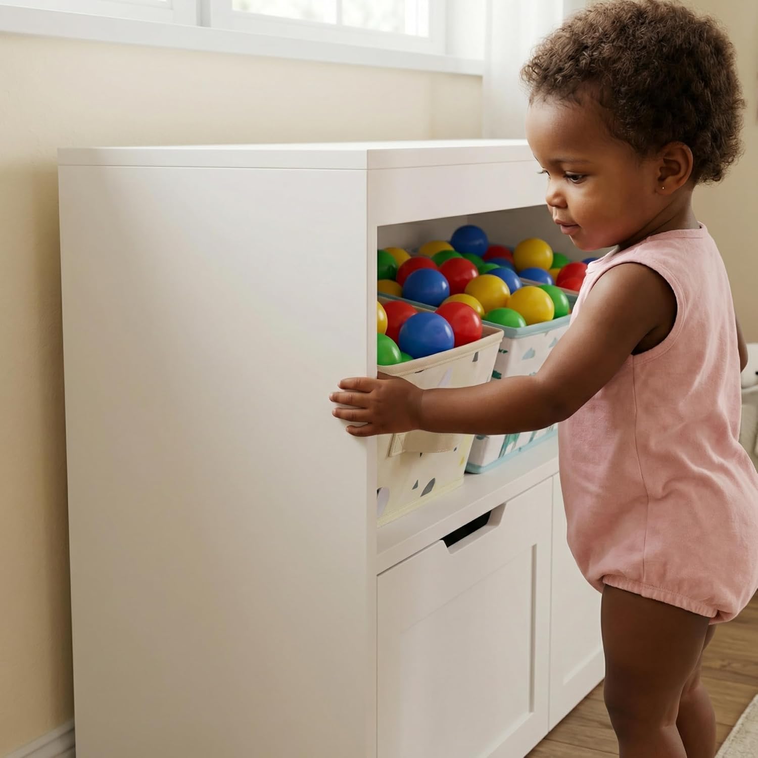 Book Organizer & Toy Storage Cabinet White – Large Capacity with Drawers and Shelves, Safe & Durable Design, Easy to Assemble