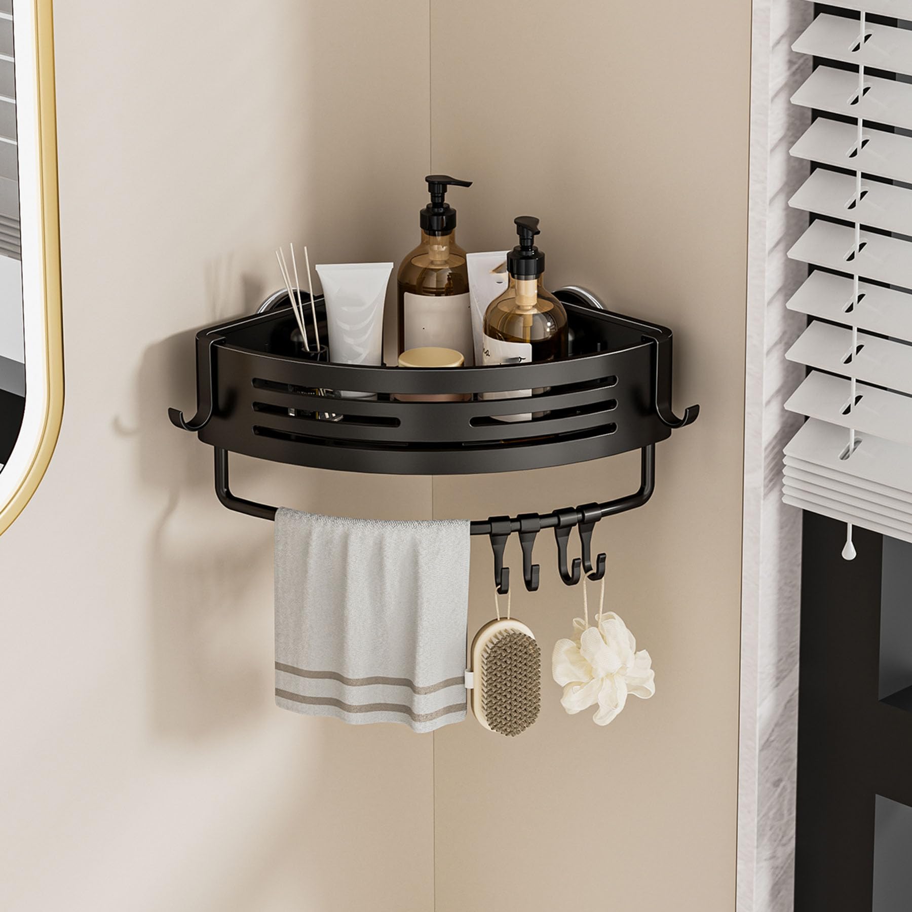 SRURLLUG Suction Triangle Shower Caddy Adjusatble Suction Cup Shower Rack Wall-Mounted Bathroom Storage Rack Large Capacity Removable Organizer