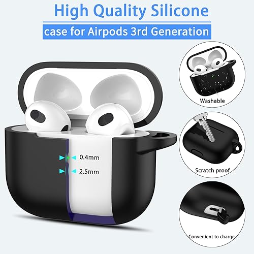 Miniatura 3 de MHYALUDO Funda para AirPods de tercera generación 2021, silicona suave anticaídas de grado militar que absorbe los golpes, con llavero y kit de