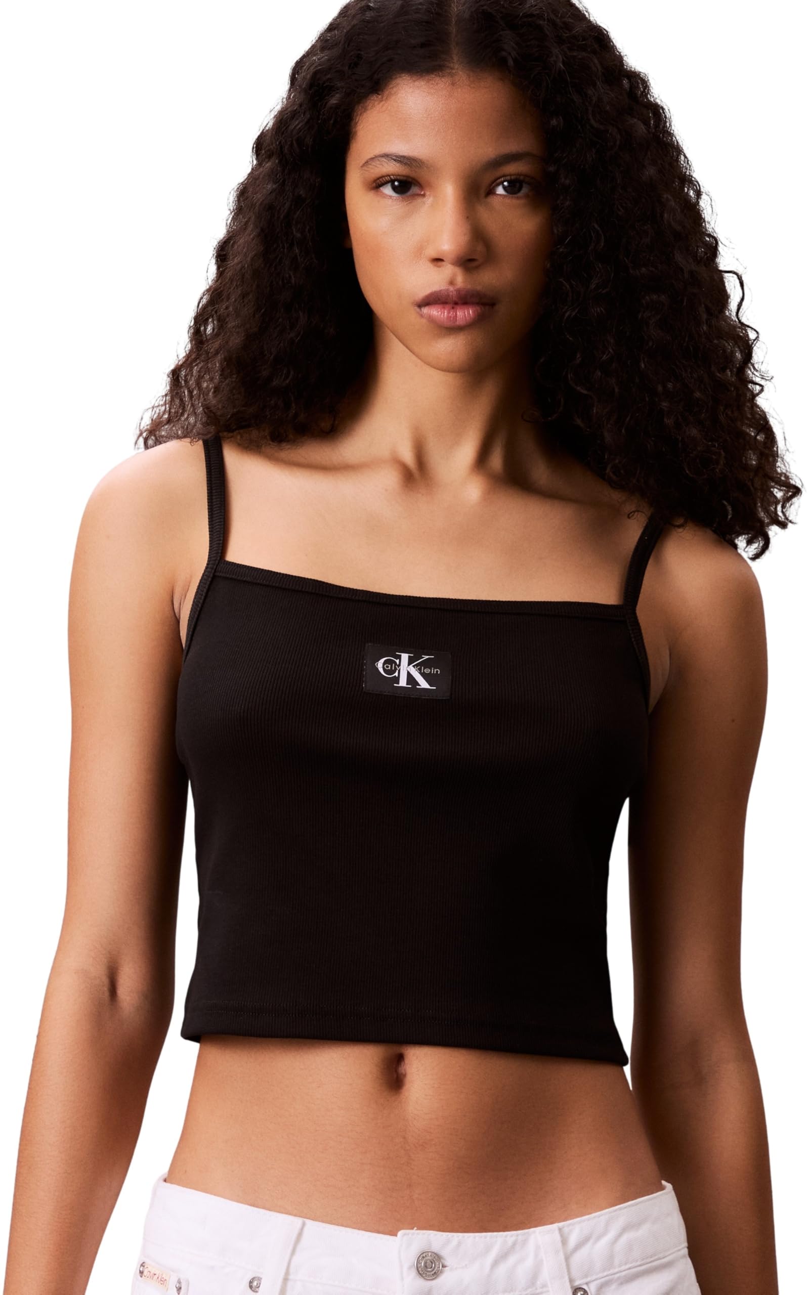 Calvin Klein Women’s Woven Label Rib Tank Top, Black (Black), XXL