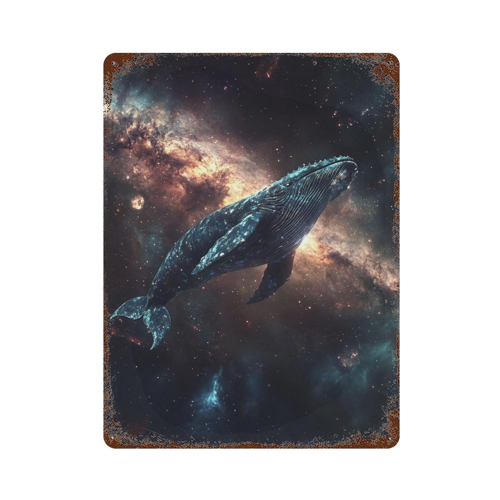 Whale in Space Wallpaper-11 15.7"x11.8" Vintage Rust Metal Sign, Classic Wall Plaque for Office, Studio And Wall Decor