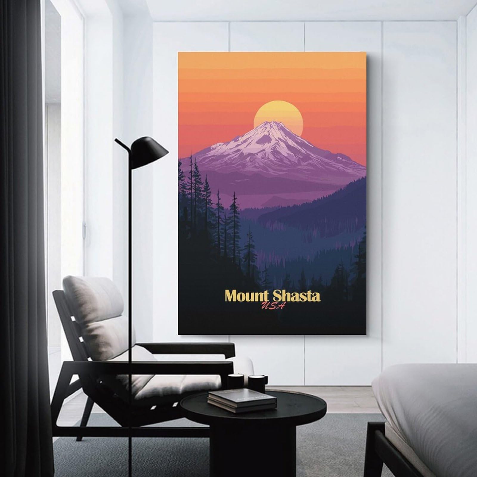 Junmoney Wall Picture Print Mount Shasta Sunset, 20x30inch(50x75cm), for Entryway, Lounge Links Or Small Walls, Home Artwork for First Impressions