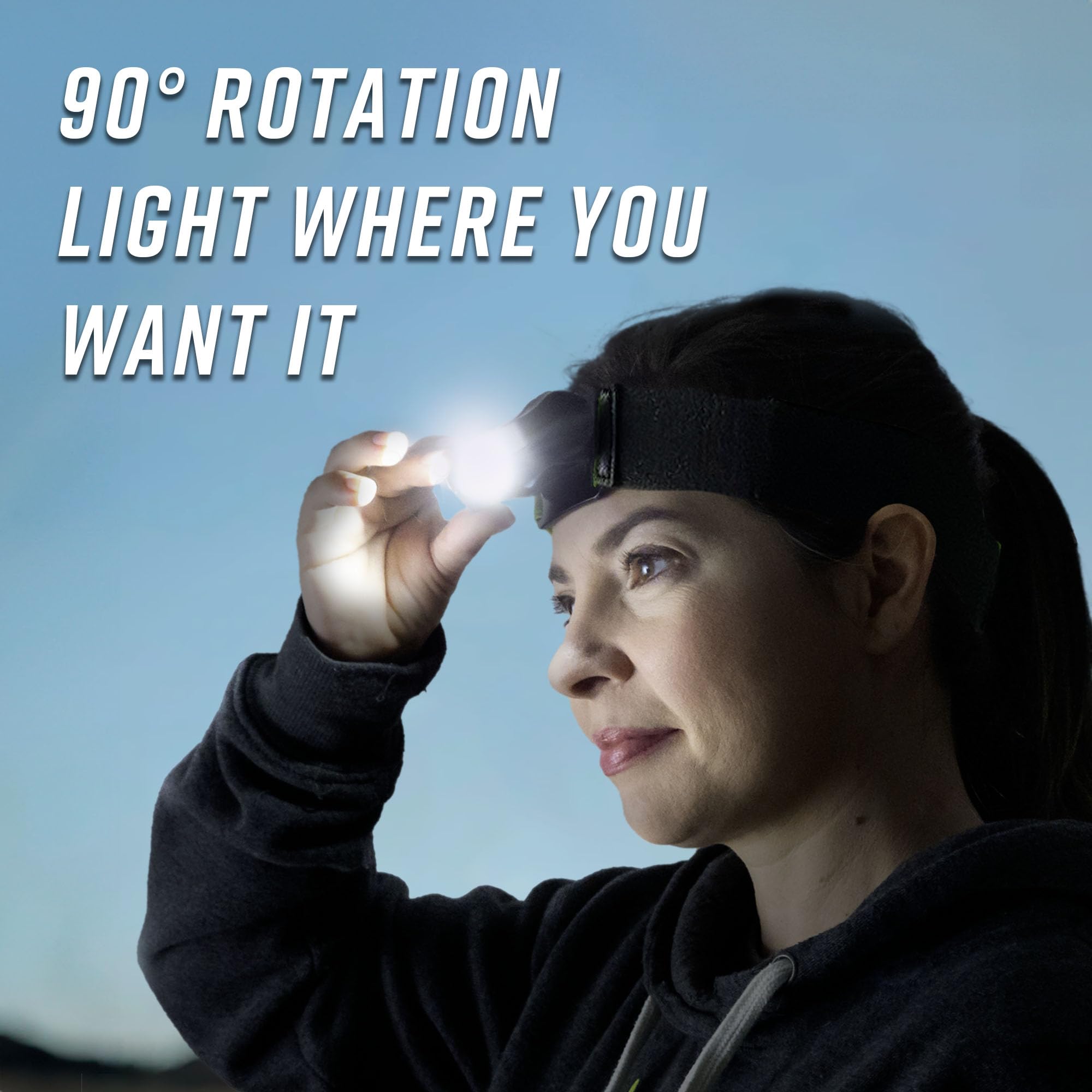 Noxgear Head Light 500 Lumen Lightweight Headlamp - 100° Wide Flood Beam - USB-C Rechargeable - IP-64 Waterproof - 2 Brightness Modes - Camping Accessories Gear for Hiking, Running, Reparing, Fishing,