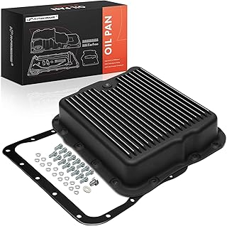 A-Premium Plated Finned Aluminum Transmission Oil Pan, with Drain Plug, Bolts and Gasket, Compatible with GM 700R4 4L60 4L60E, 2-5/8" Pan Depth