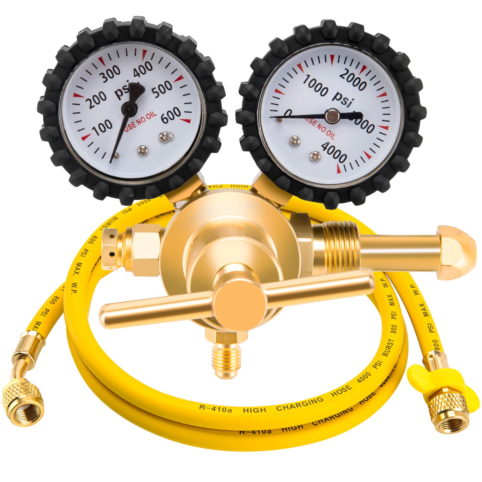 KAKO HVAC Nitrogen Regulator with 60" Hose, 0-600PSI, 1/4" Outlet, CGA580 Inlet, 0-4000PSI