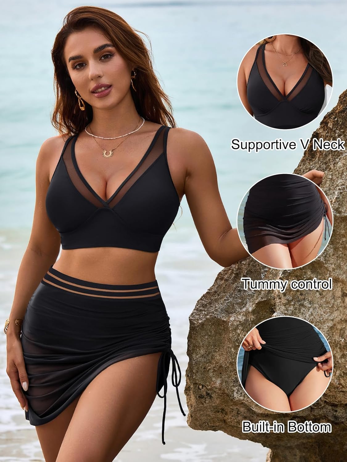 Blooming Jelly Womens Swim Skirt High Waisted Bikini Sets Tummy Control Swimsuits Mesh Sarong Wraps Bathing Suits - Image 4