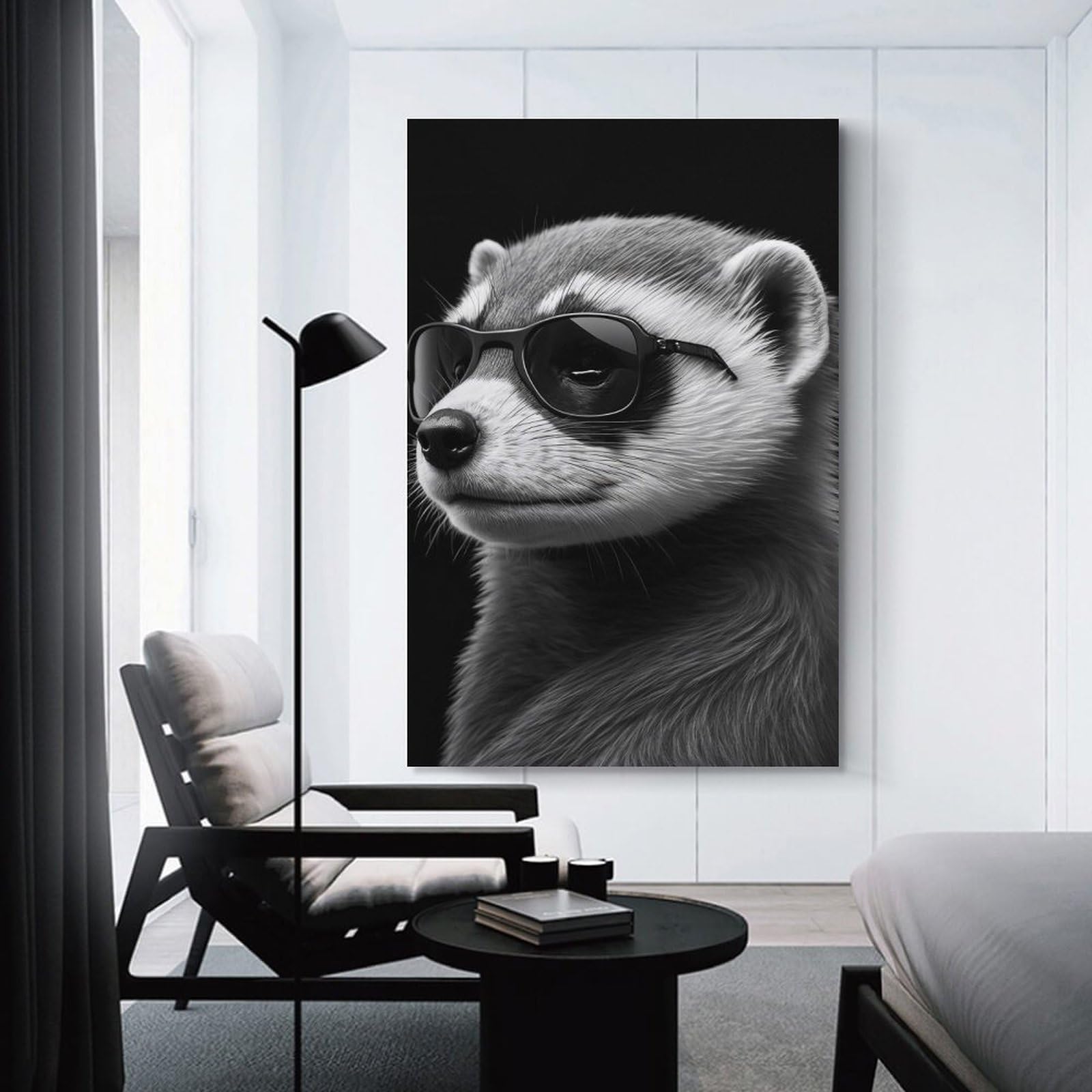 Junmoney Portrait of A Ferret Canvas Art Print, 24x36inch(60x90cm), for Home Walls, Creative Rooms Or Shared Spaces, Decorative Artwork with Broad Appeal