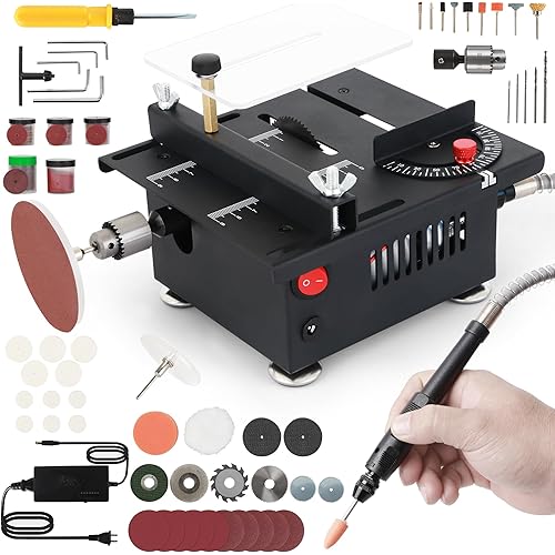 Portable Mini Table Saw for Crafting & Woodworking, Adjustable Speed & Angle, Multi-Function for Cutting, Sanding, Drilling & Engraving, Ideal for Plastic & Acrylic