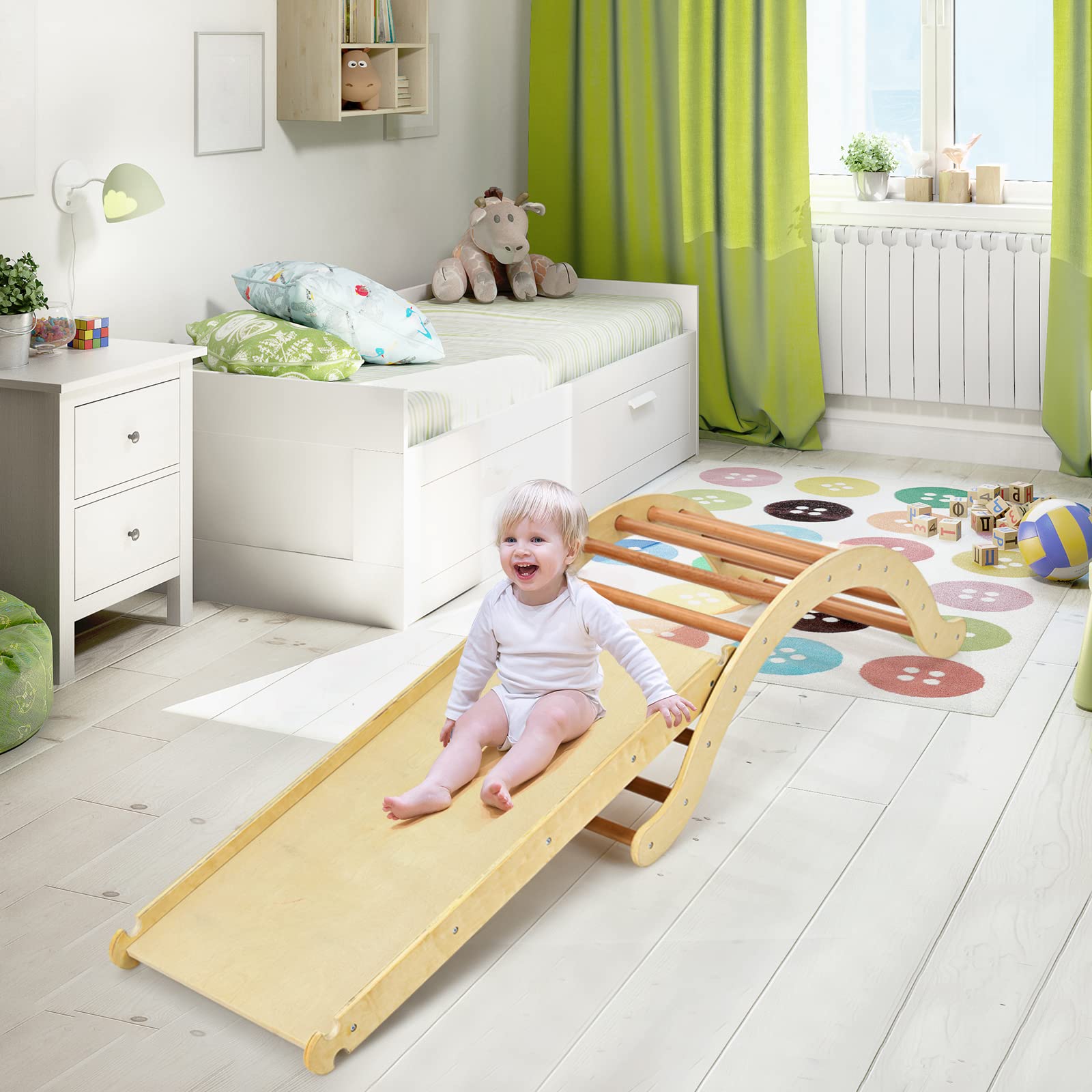 Triángulo De Escalada Arcoíris 3 En 1 Con Rampa Doble Cara Y Cojín - Juguete Montessori De Madera Para Niños