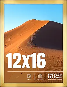 LaVie Home 12x16 Picture Frame for Wall Display, 12x16 Gold Picture Frame with HD Plexiglas, 12 x 16 Poster Frame 1 Pack, Display Frame for Vertical or Horizontal, Classic Collection