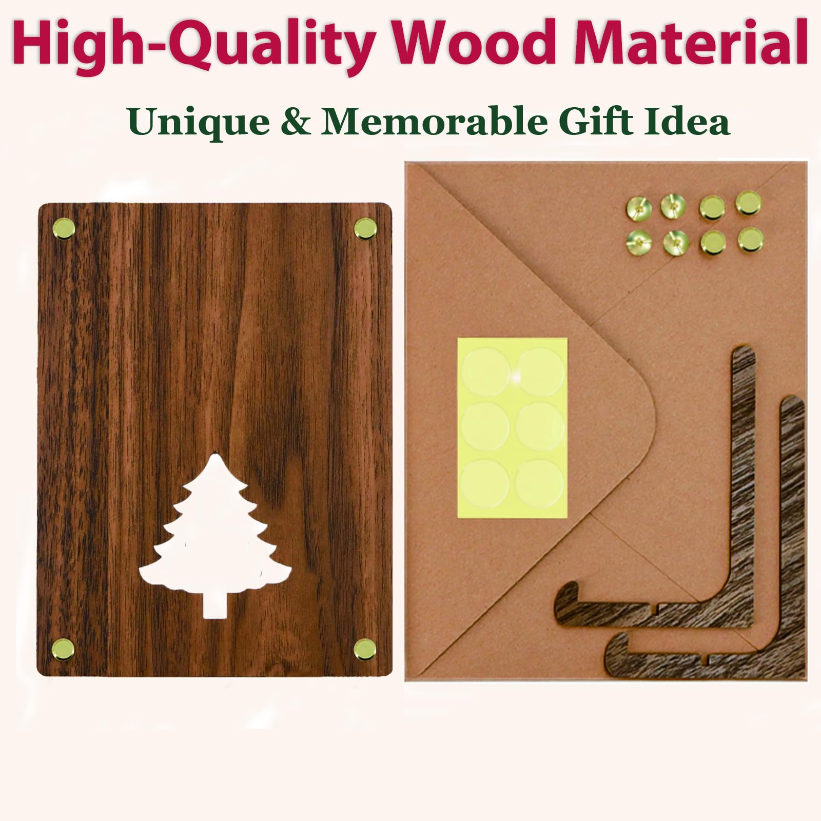 Jukibole Biglietto di Natale in legno, confezione regalo in denaro, con supporto, con ringraziamento, XL (20 x 15 cm), confezione regalo in legno, Natale, biglietto di Natale per famiglia e amici