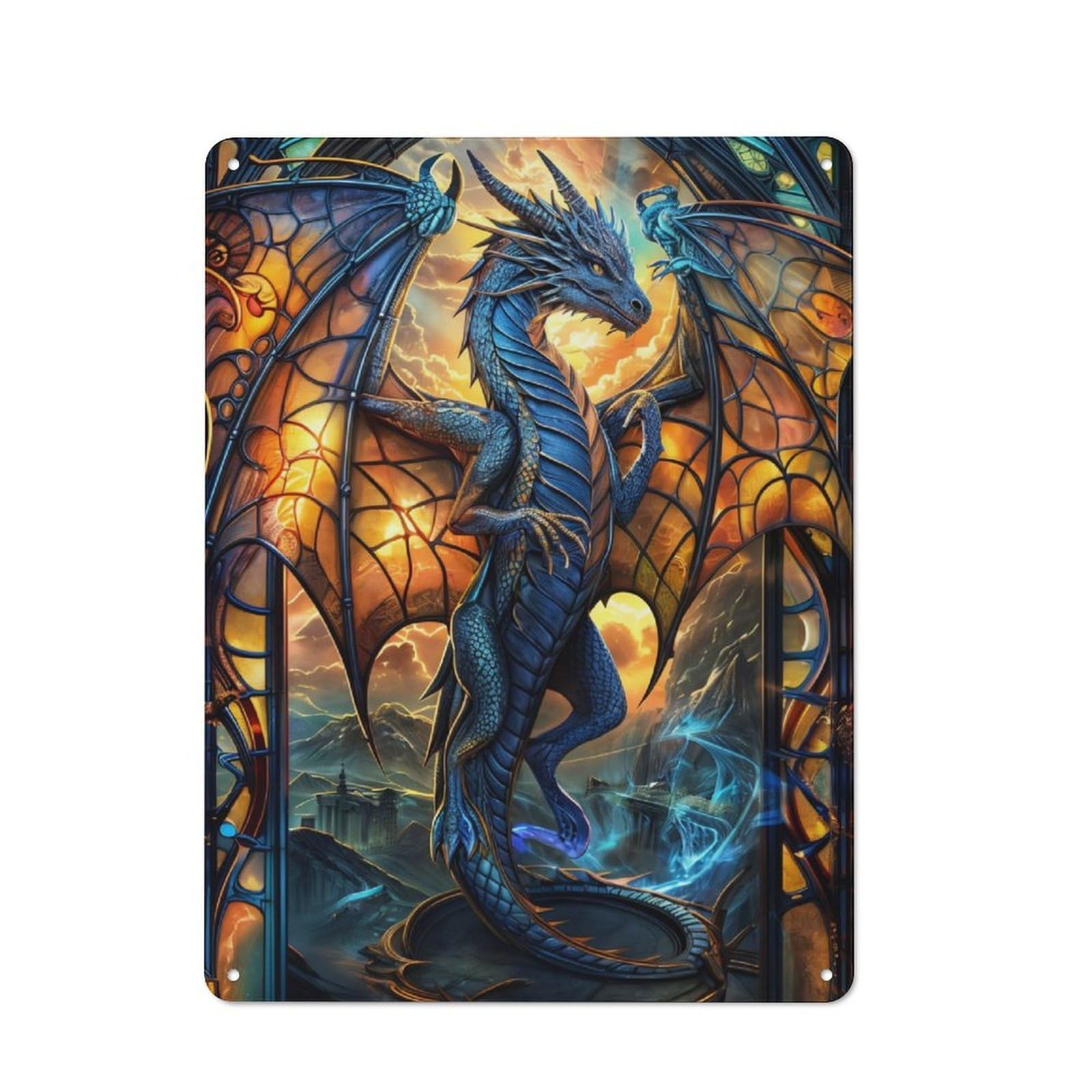 Junmoney Azure Stained Dragon For Lounge Or Reading Corner, Retro Metal Plaque 40X30cm, For Vintage Wall Decor Fans, For Metal Sign Collectors