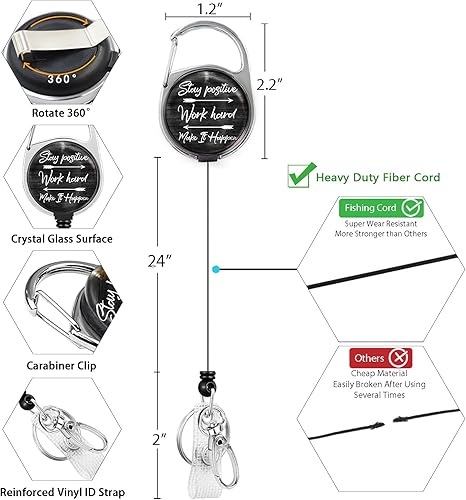 Miniatura 5 de Soporte para insignia con carrete retráctil, soporte para tarjetas de identificación, clip retráctil resistente, tarjeta de trabajo vertical,