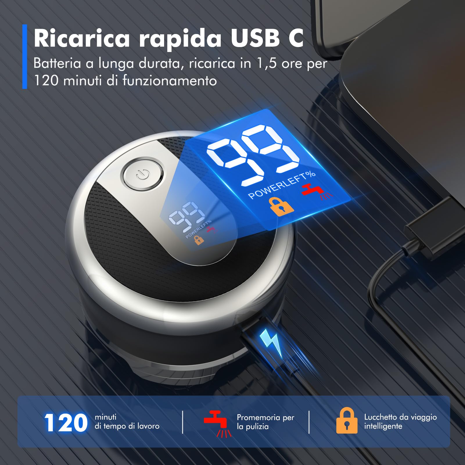 Rasoio Testa Calva, Rasoio Elettrico Barba, 5D Rasoio Capelli Uomo Testa con Rasoio Testa Magnetiche, Wet & Dry 100% Lavabile, USB Ricaricabile Senza Fili MOJO 1 2K