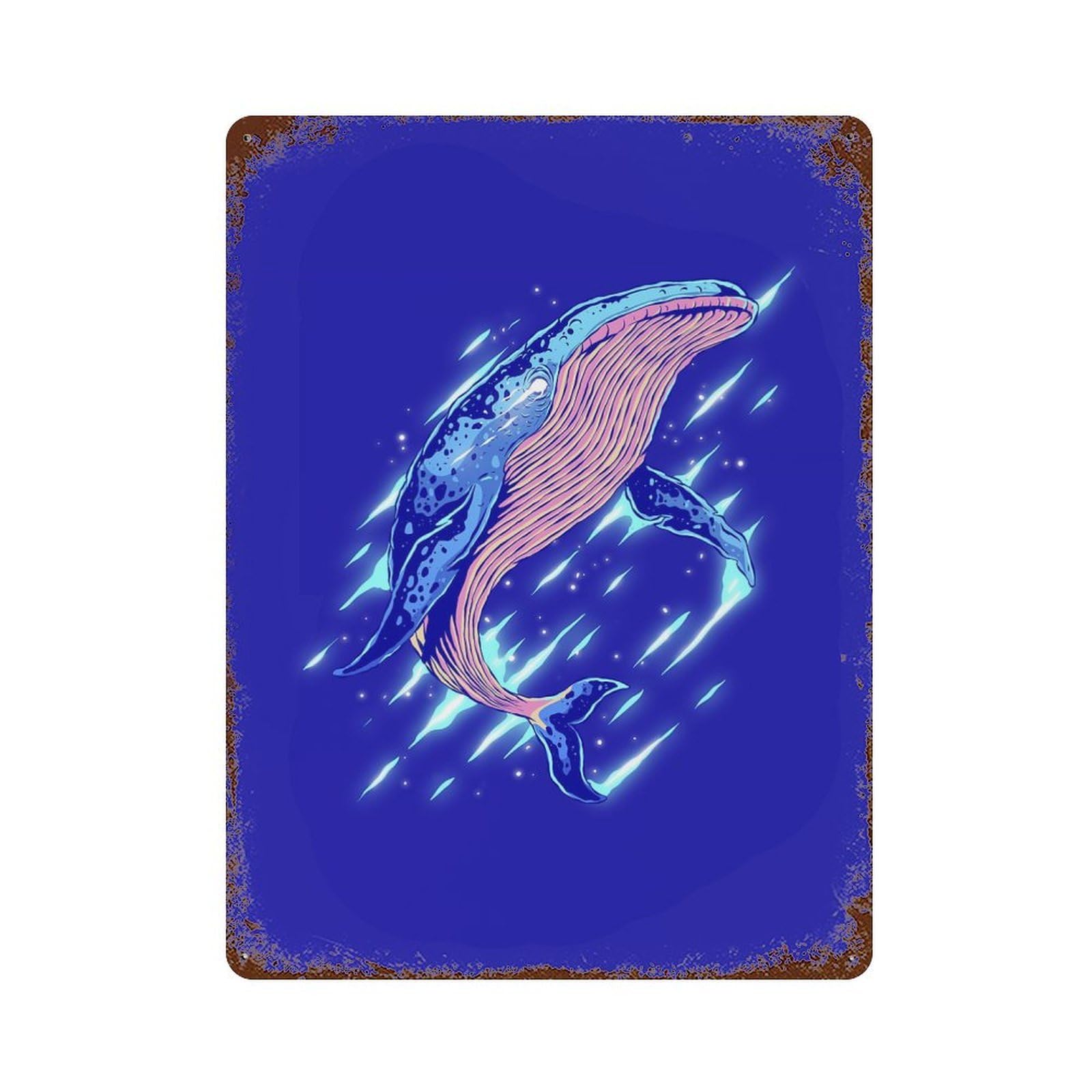 Rust Effect Abstract Wild Whale Rusty Metal Tin Sign 15.7"x11.8", Farmhouse Wall Decor for Shed, Workshop And Garage Wall Decor