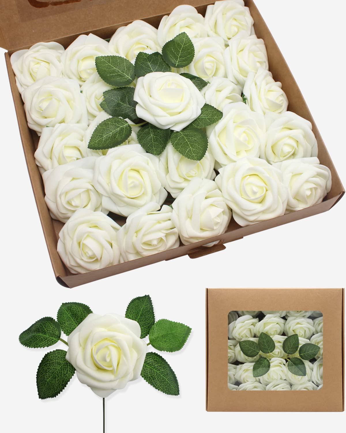 Artificial Flowers Real Looking Foam Fake Roses, Rose Artificial Wedding Flowers Combo for Wedding Bouquets Centerpieces Flower Arrangements Decorations (Mike White, 50)