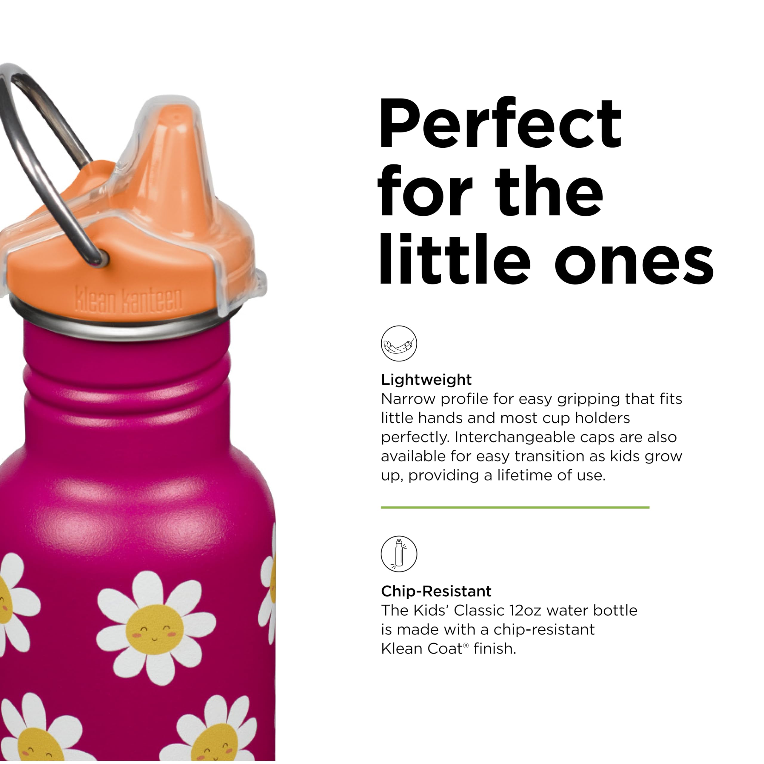 Klean Kanteen Trinkflasche Classic Narrow (Sippy Cap) mit Trinkverschluss aus Edelstahl in der Farbe Pink mit einem Volumen von 355 ml, 1011200