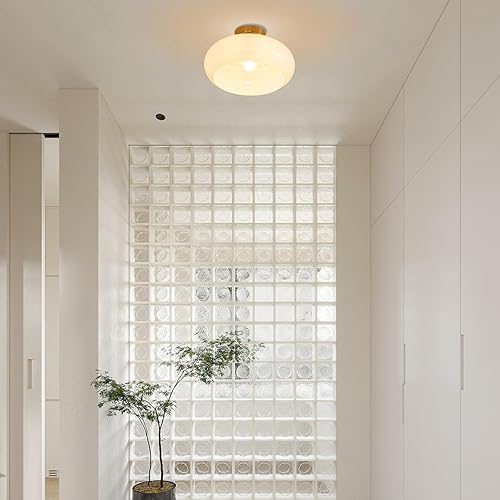 Miniatura 7 de Lámpara de techo moderna de mediados de siglo, montaje empotrado de vidrio de leche MCM con pantalla de cúpula blanca de 11 pulgadas, lámpara de