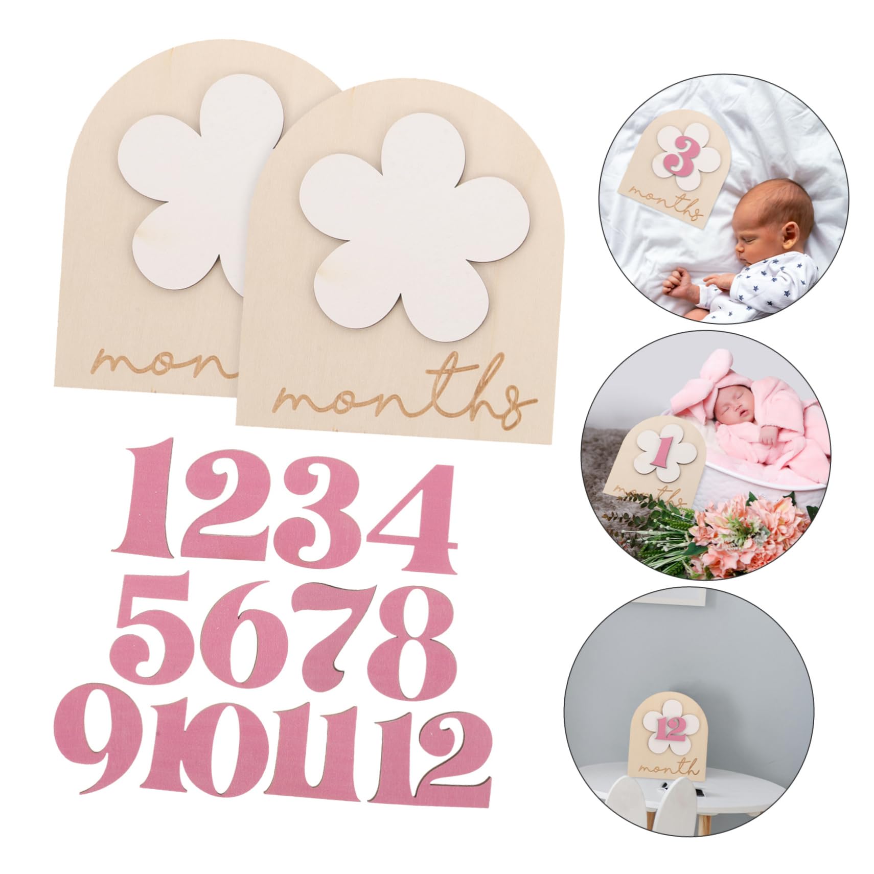 NUOBESTY 4 Juegos Accesorios del Mes del cumpleaños Detalles Señal de Mes para Decoración para recién Nacido Tarjetas de hitos del Meses Bebe de Madera