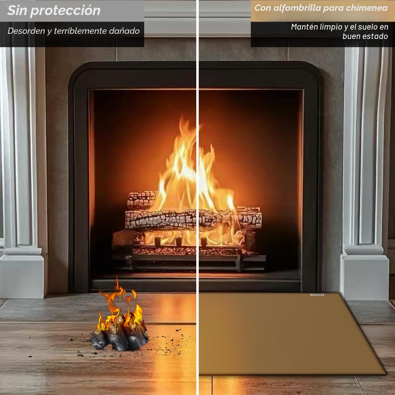 Alfombras Ignifuga para Chimenea, Resistentes al Fuego, ignífugo, Alfombrilla ignífuga para Chimenea de Estufa de leña (marrón, 105 x 60 cm)