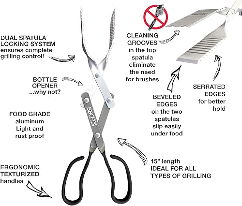 Miniatura 3 de BBQ Croc - Herramienta de barbacoa 3 en 1 de 15 pulgadas, pinzas extra ligeras, espátula y raspador de parrilla (verdegreige) (15 pulgadas sin