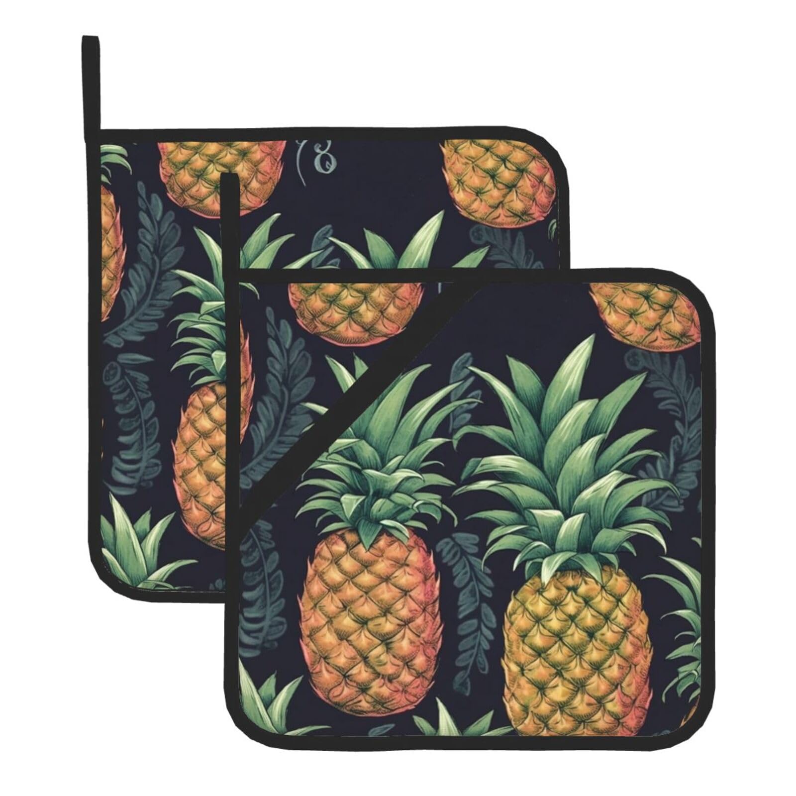 2 Pack Pineapple Pot Holders for Kitchen Heat Resistant Pot Holders with Pocket Oven Potholders Washable Hot Pads for Cooking Baking Oven Pans Trivet 8x8 Inches