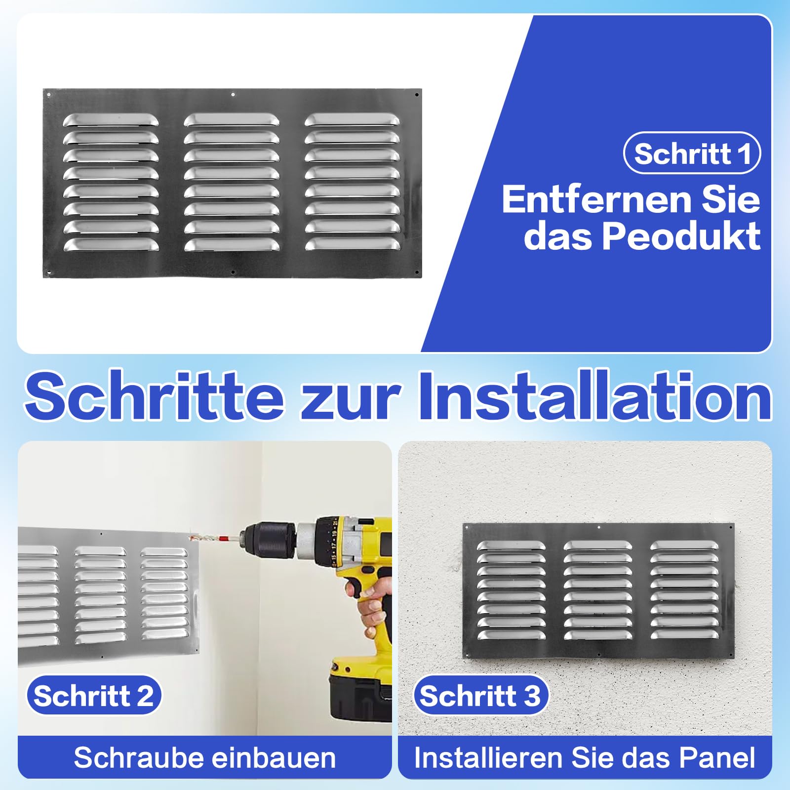 uyoyous 600*300mm Lüftungsgitter Aluminium, Lüftungs Gitter Alu, silver Belüftungsgitter, großes Heizungsgitter, einfach zu installieren, Lüftungsöffnungen für Badezimmer Heimbüro im Freien Büro Küche