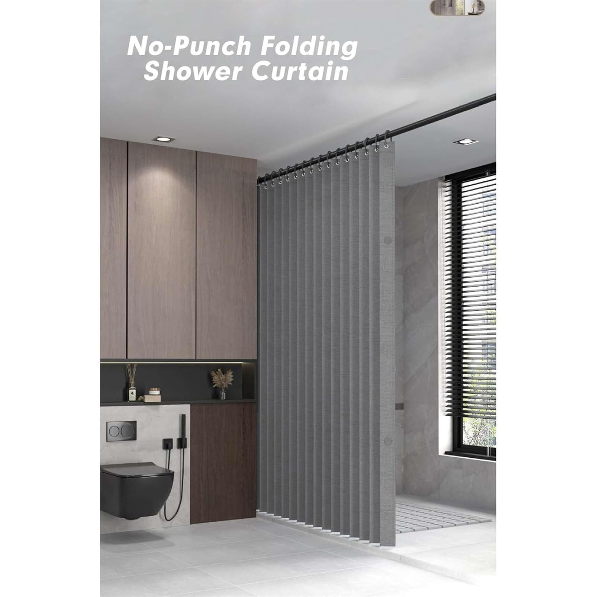 YIHANGG Imperméable Pliable Résistant Rideau de Douche avec Crochets, Sangle Magnétique Résistant aux éclaboussures, Anti-moisissure Lin Rideau de Douche pour Salle de Bain(W240 × H200cm,Gray)