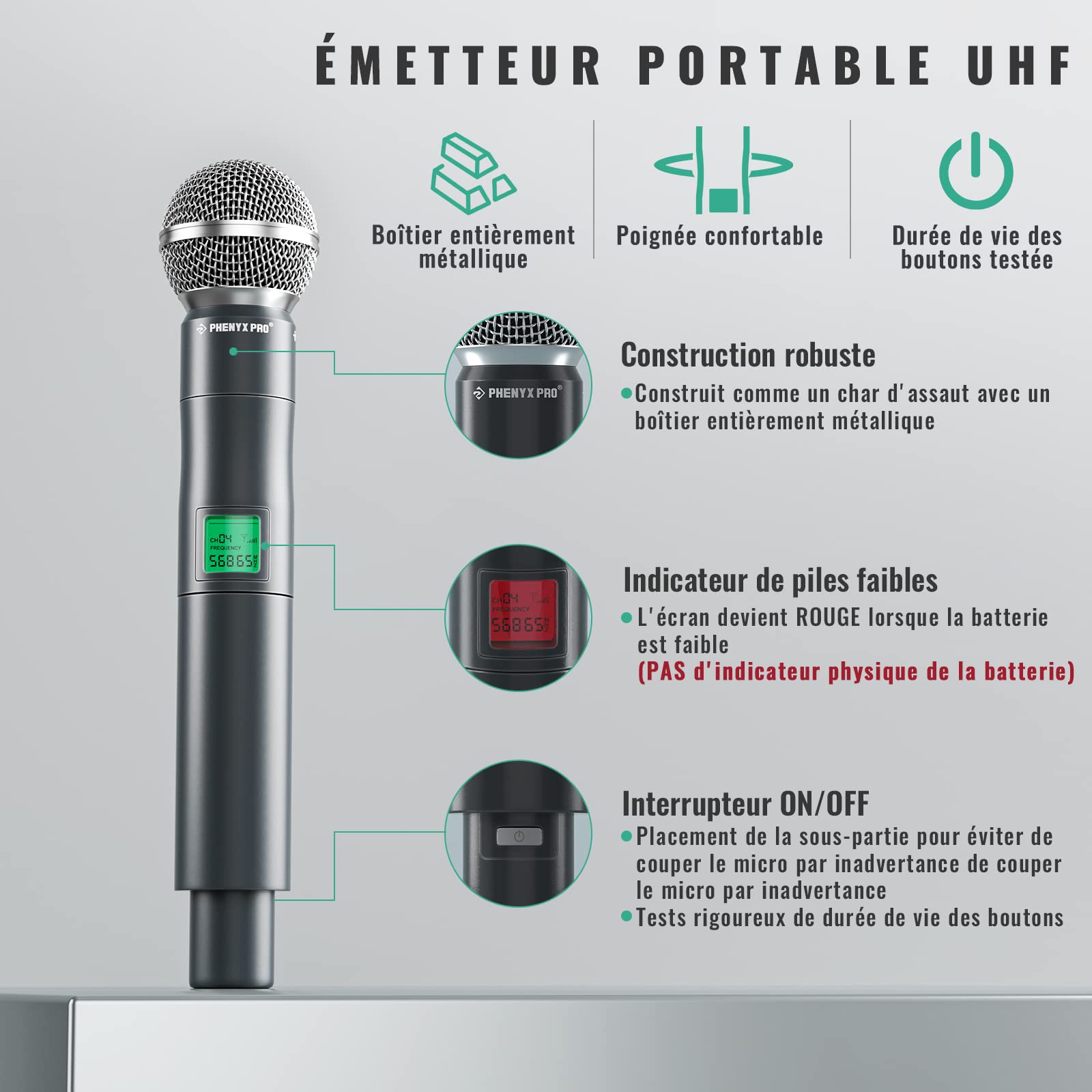 Phenyx Pro Système de Microphones sans Fil UHF 4 Canaux PTU-4000-8H