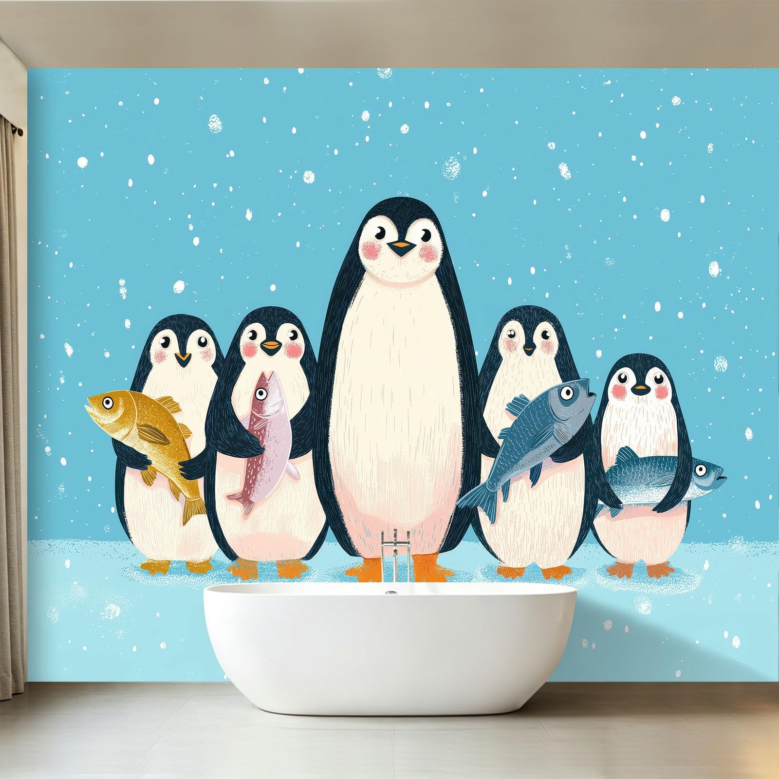Fototapeta 200 x 140 cm, tapeta ścienna XXL, kreskówka, polar, zwierzęta, pingwin, dekoracja ścienna - tapeta z włókniny do pokoju dziecięcego, pokoju dziecięcego, łazienki, dekoracja ścienna