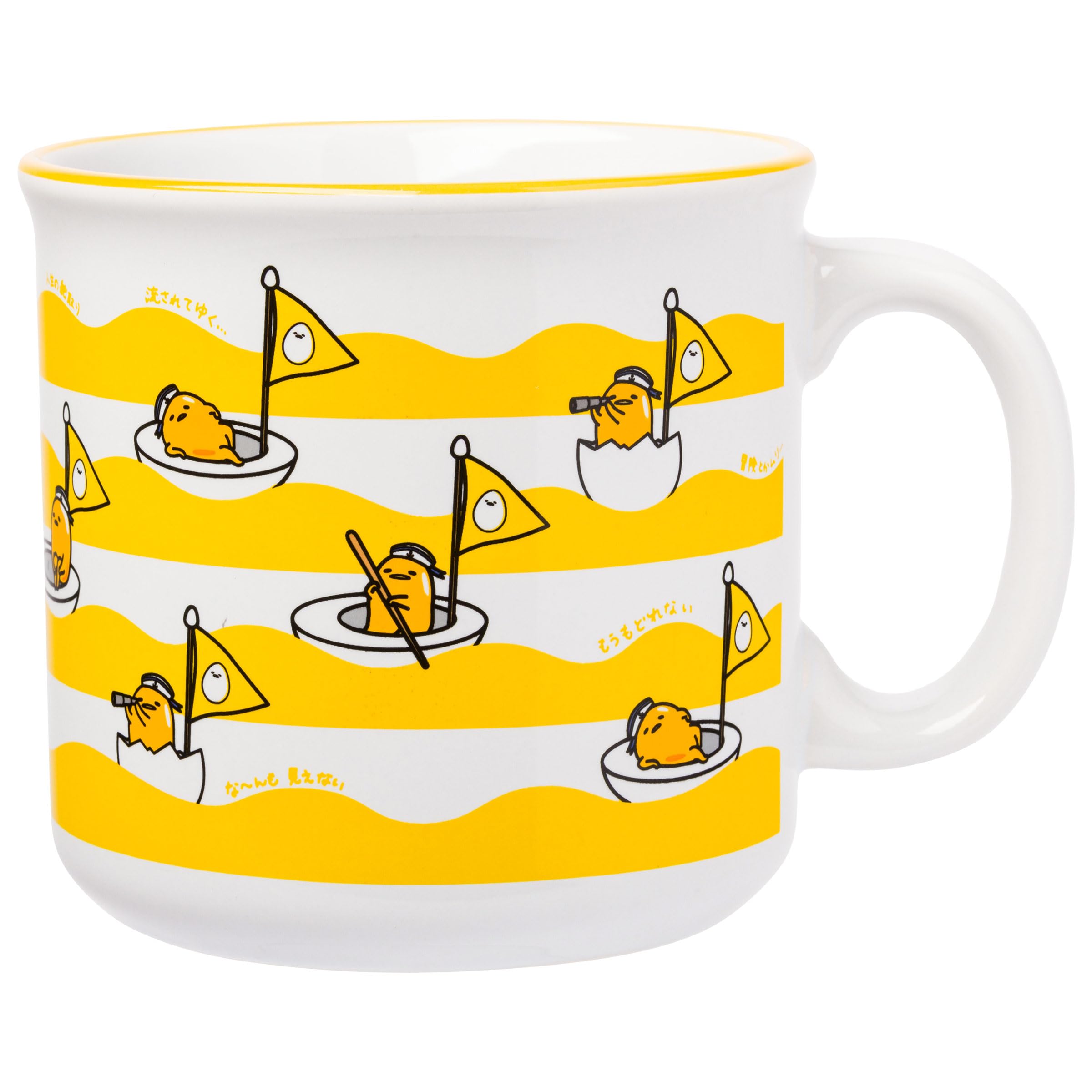Silver Buffalo Sanrio Gudetama Lost at Sea Waves Ceramic Camper Mug, 20 Ounces