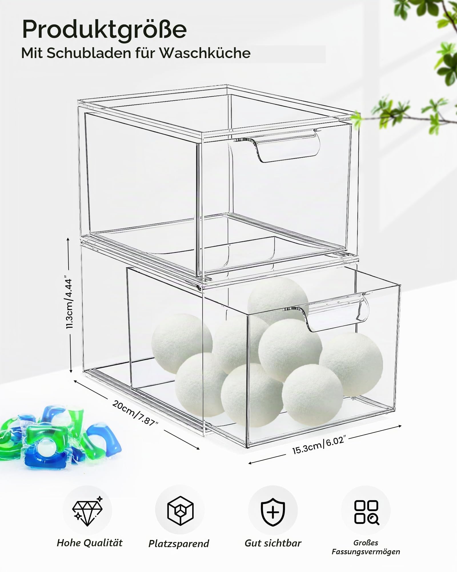 2 Stück Wäsche Pods Behälter mit Etiketten und Löffeln, Acryl Waschpulver Aufbewahrungsbox, Waschmittelbox, Waschmittel Aufbewahrung für Pulver Perle Duft Booster (1 PCS) Küche, Haushalt & Wohnen