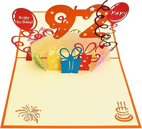 Miniatura 3 de iGifts And Cards Tarjeta de felicitación emergente 3D de feliz cumpleaños 92 con regalos - Noventa y dos, increíble, globos, regalo, único,