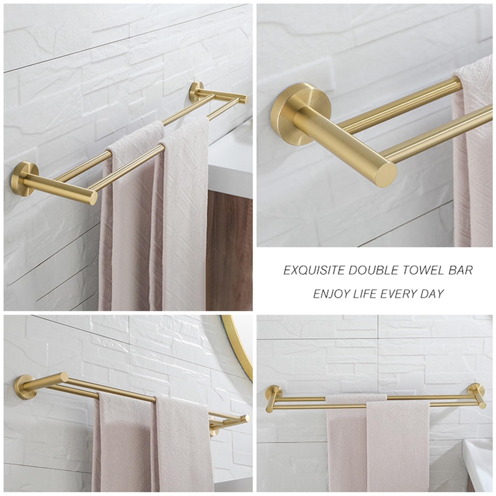 Toallero Doble, Accesorios de baño, Montaje en Pared, Colgador Ducha, toalleros Mate para Bricolaje Herramientas(Gold)
