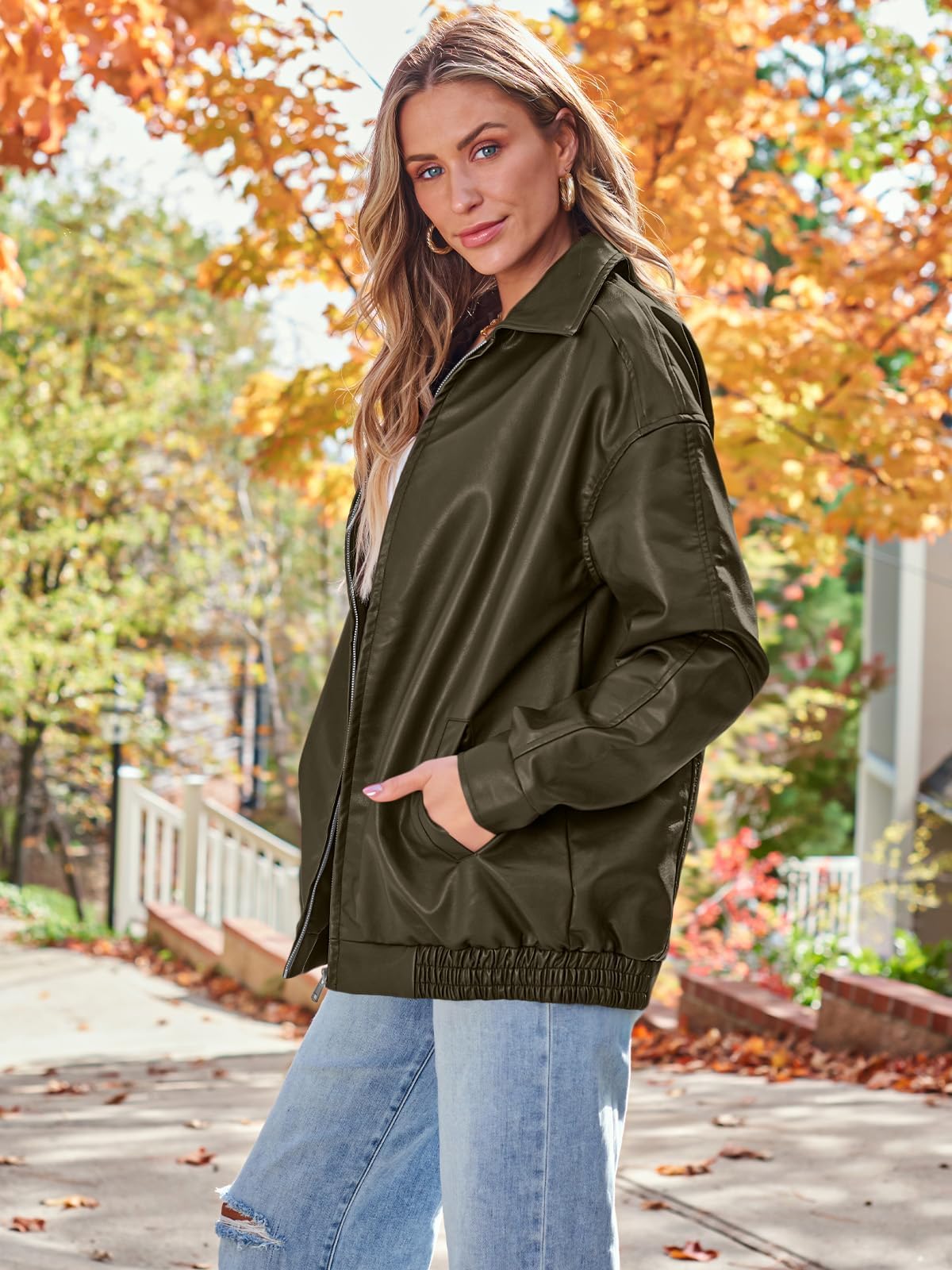 Lederjacken Damen Lässig Oversize Mode Reverskragen Jacke Motorradmäntel Y2k Kleidung Reißverschluss Bikerjacke