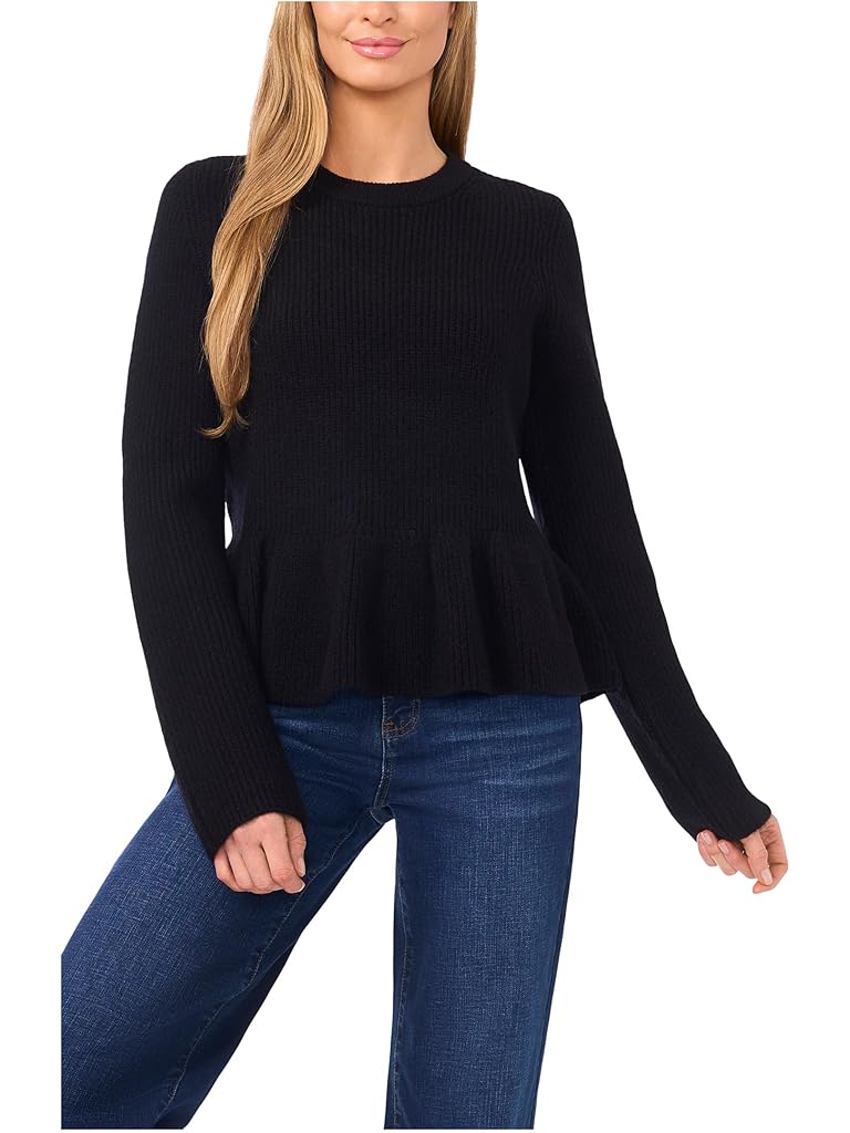 Black CeCe Peplum Pullover Sweater