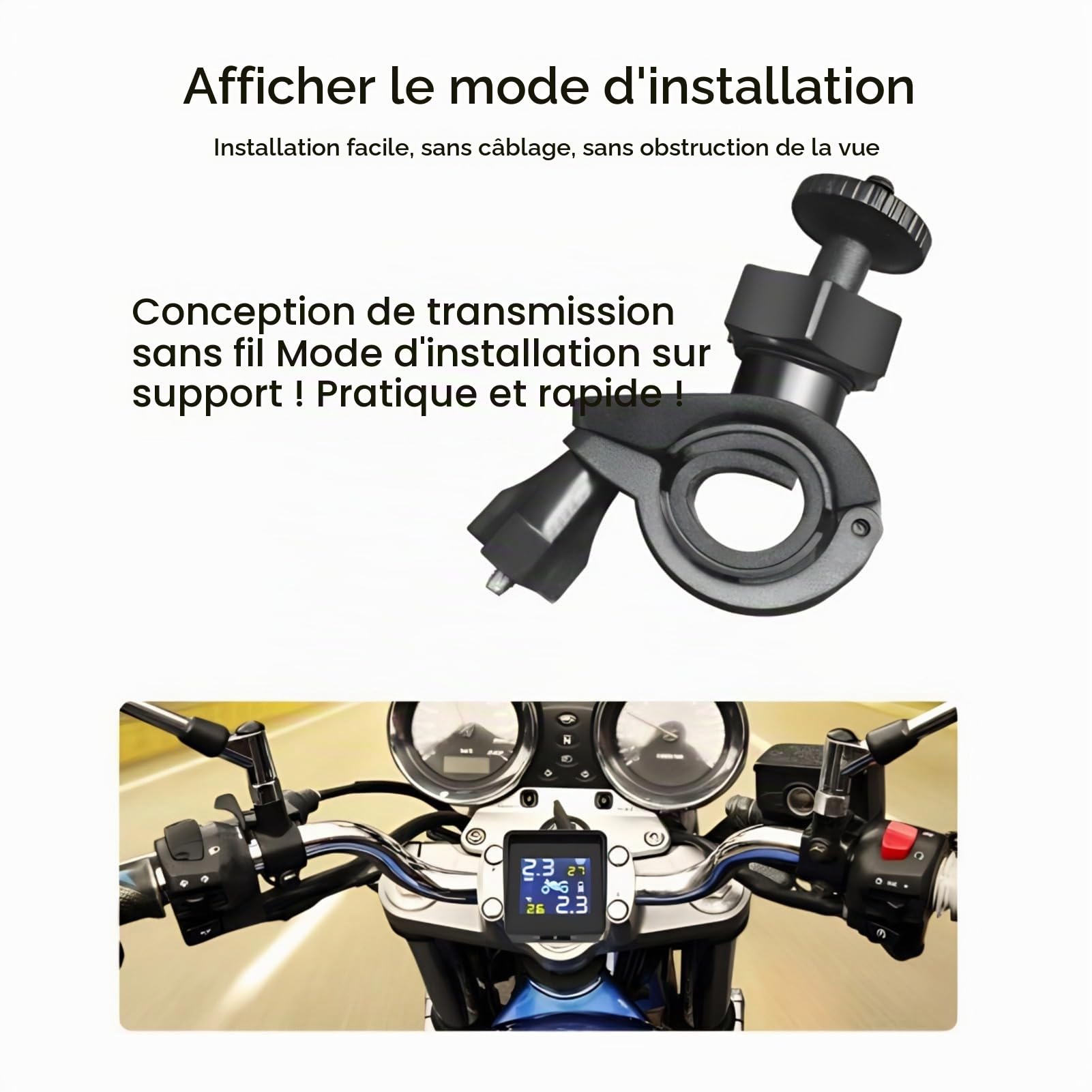 Diyeeni Système de Surveillance de la Pression des Pneus de Moto TPMS Solaire, écran LCD avec Six Modes D'alarme, étanche et pour Scooters de Moto