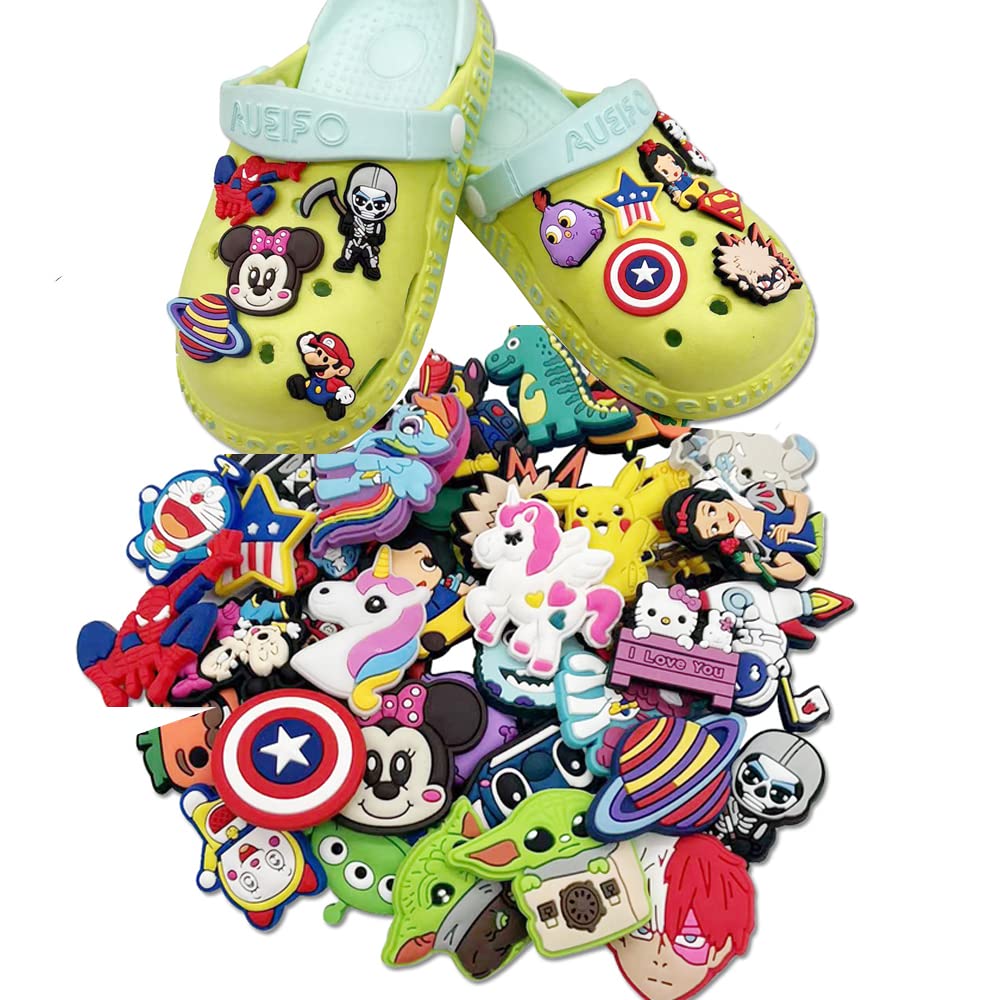 KASTWAVEShoe Decoration Charms, 40 PCS Mixed PVC Shoe Charms for Charm, PVC Shoe Charms, Different Shapes, Hole Hole Shoes Buckle, Party Gift for dult Men Women Kids and Teens Girls