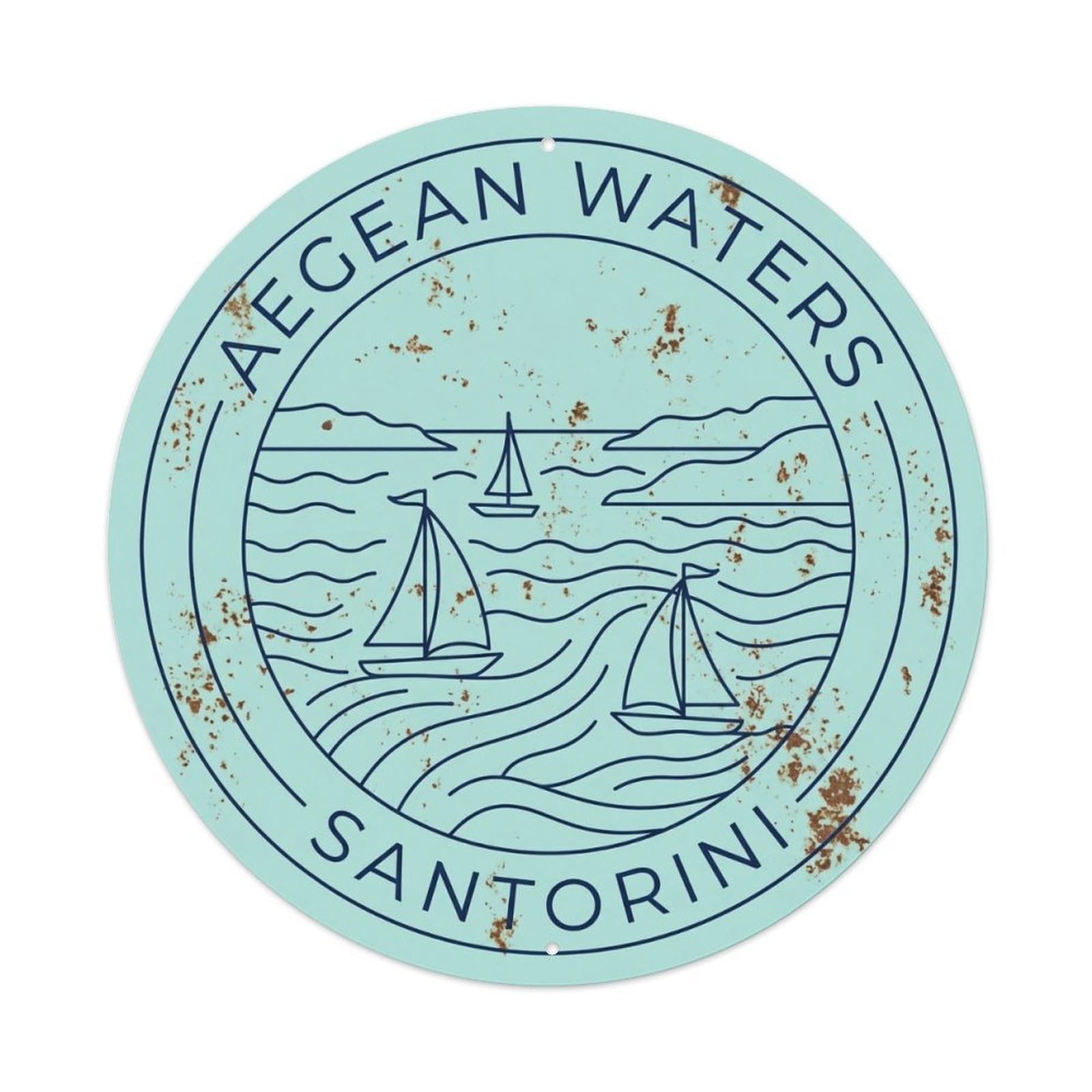 Vintage Travel Aegean Santorini Waters 1 Metal Tin Sign