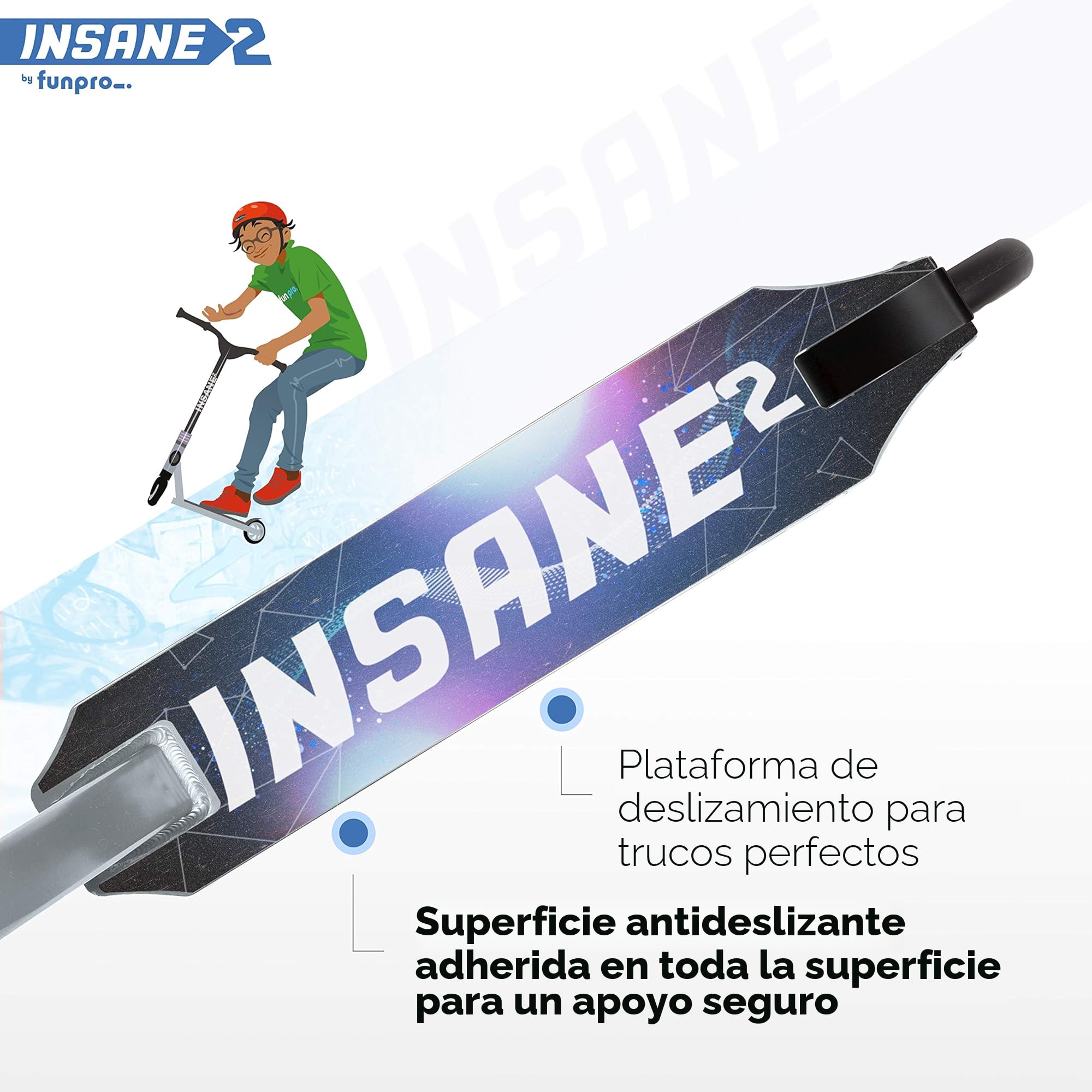 Fun Pro Insane2, Scooter acrobático hasta 100 KG, 36 Meses de garantía, ABEC9, HIC, Ruedas de 110mm con núcleo de Aluminio, Distribuidor de Hamburgo (Stunt Fun Trick Scooter)